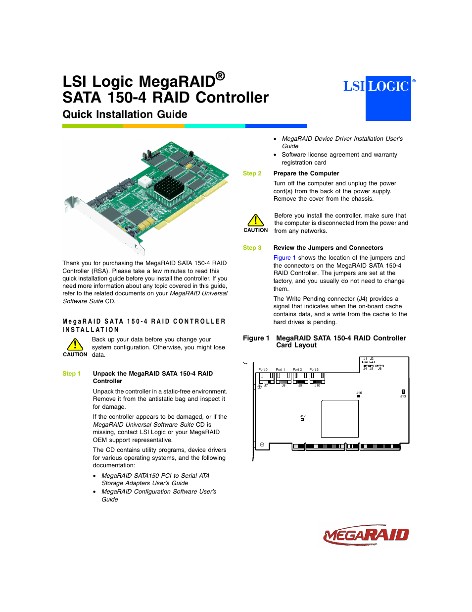 Avago Technologies MegaRAID SATA 150-4 (523) User Manual | 3 pages