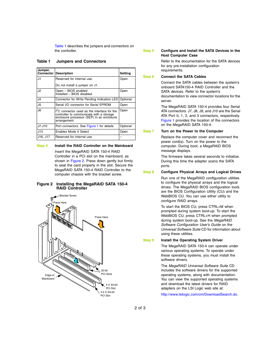 Avago Technologies MegaRAID SATA 150-4 (523) User Manual | Page 2 / 3