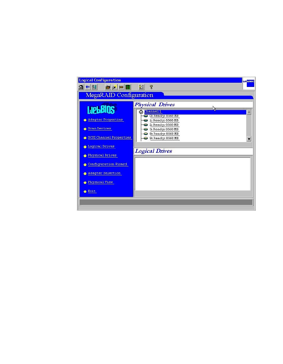 2 main screen, Figure4.2 webbios main screen, Main screen | Webbios main screen | Avago Technologies MegaRAID SATA 150-4 (523) User Manual | Page 89 / 154