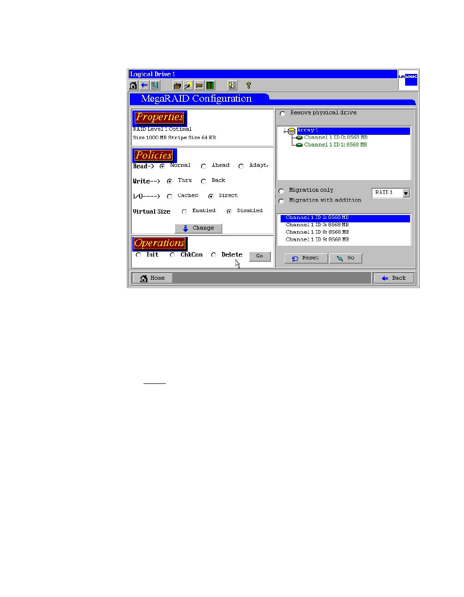 Figure4.4 webbios logical drive screen, Webbios logical drive screen | Avago Technologies MegaRAID SATA 150-4 (523) User Manual | Page 94 / 154