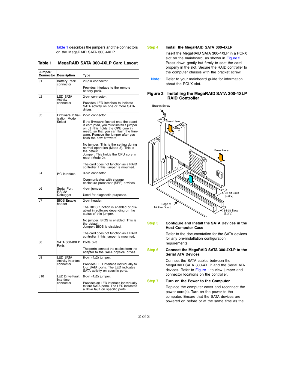 Avago Technologies MegaRAID SATA 300-4XLP User Manual | Page 2 / 3