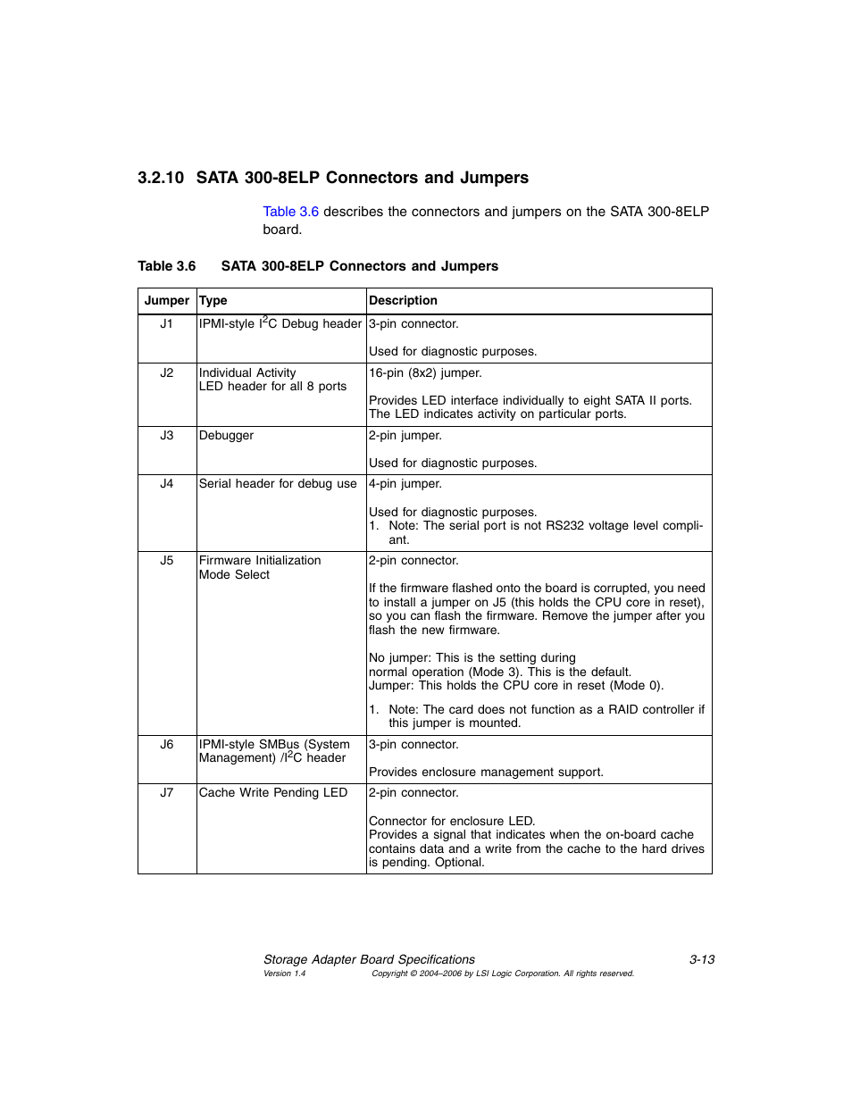 10 sata 300-8elp connectors and jumpers, Sata 300-8elp connectors and jumpers | Avago Technologies MegaRAID SATA 300-4XLP User Manual | Page 43 / 54