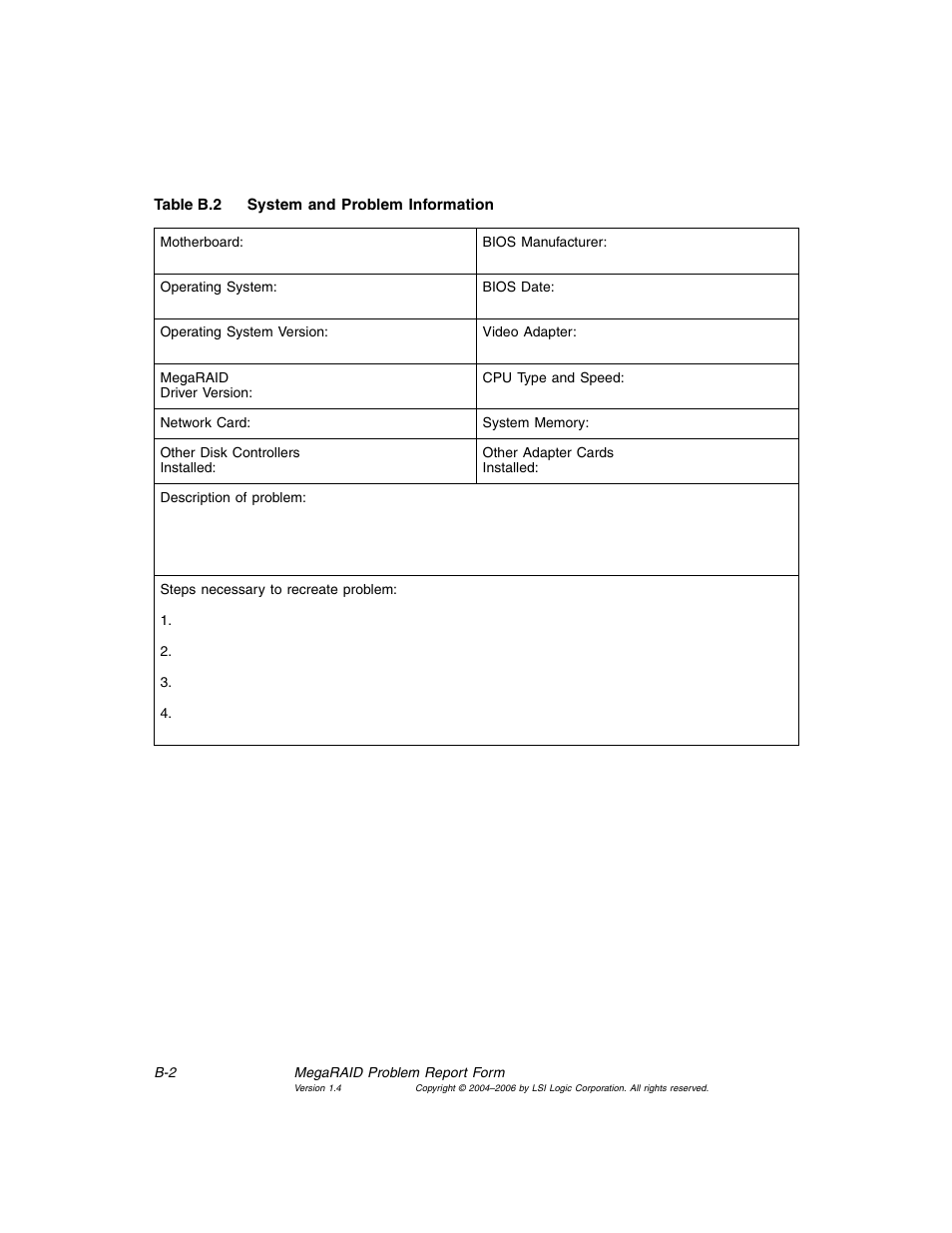 System and problem information | Avago Technologies MegaRAID SATA 300-4XLP User Manual | Page 50 / 54