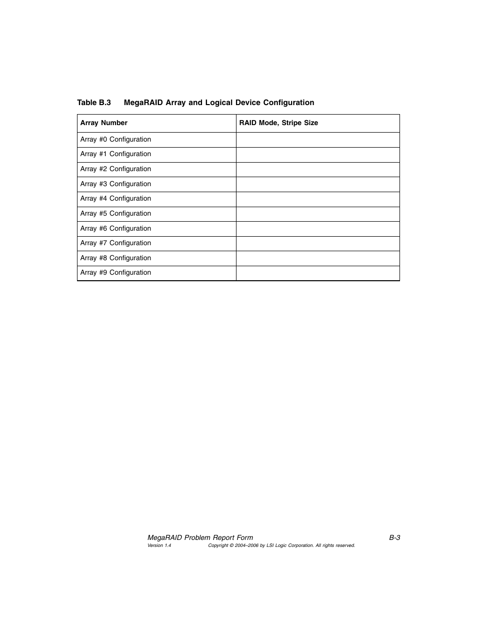 Megaraid array and logical device configuration | Avago Technologies MegaRAID SATA 300-4XLP User Manual | Page 51 / 54