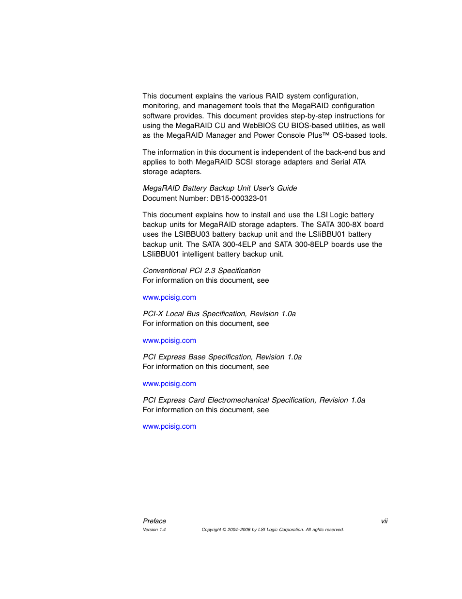Avago Technologies MegaRAID SATA 300-4XLP User Manual | Page 7 / 54