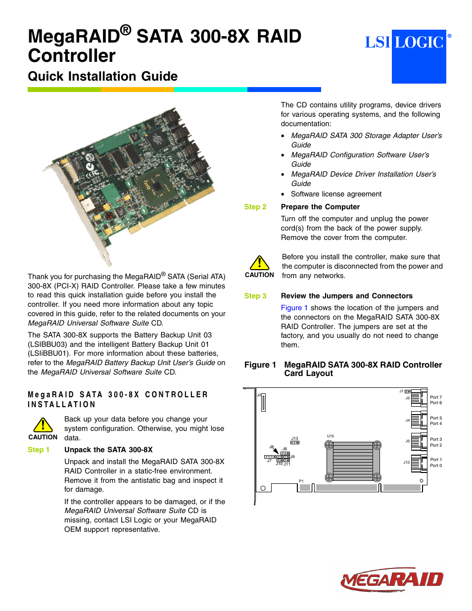 Avago Technologies MegaRAID SATA 300-8X User Manual | 3 pages