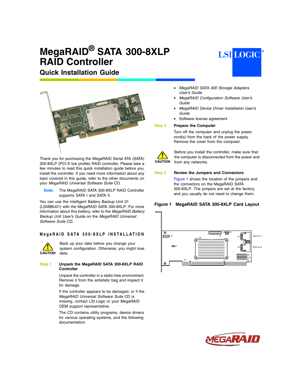 Avago Technologies MegaRAID SATA 300-8XLP User Manual | 3 pages