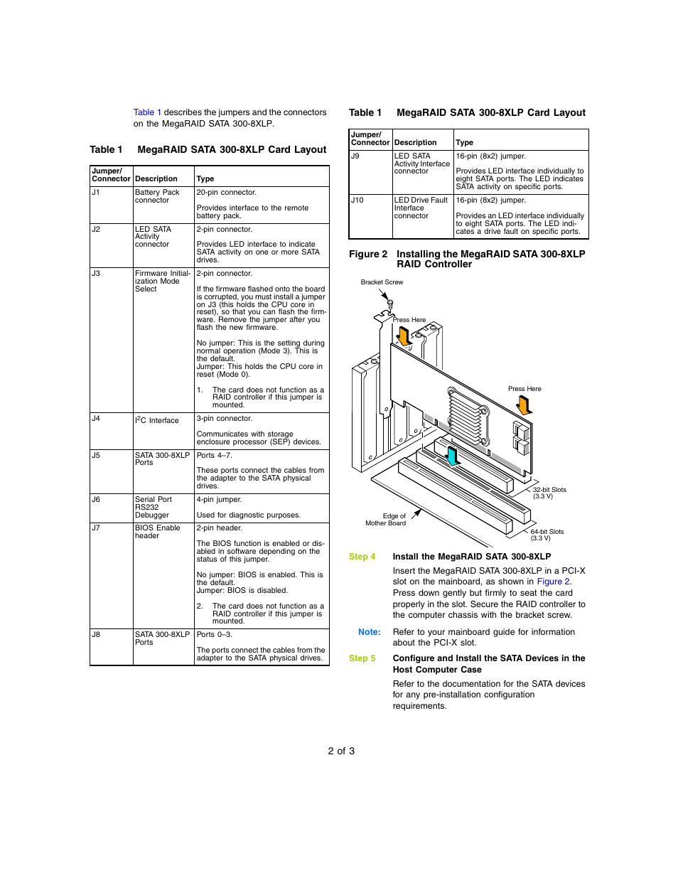 2 of 3 | Avago Technologies MegaRAID SATA 300-8XLP User Manual | Page 2 / 3