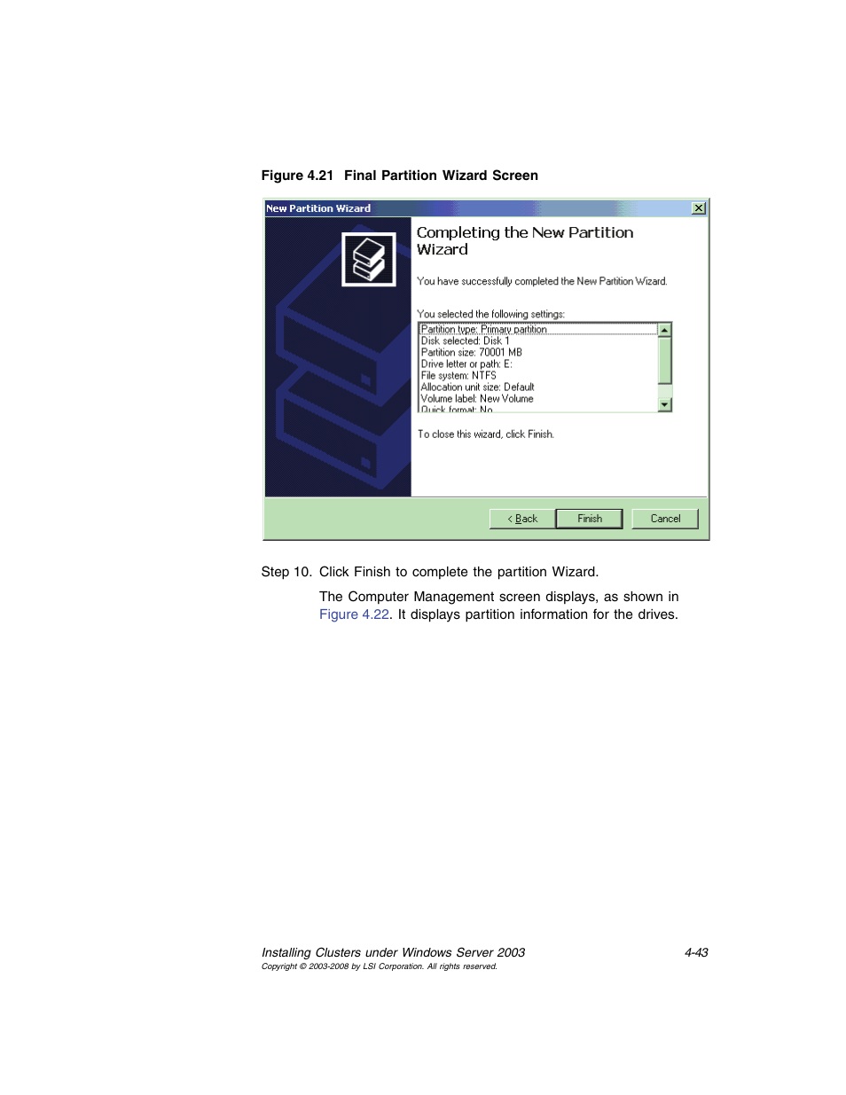 Final partition wizard screen | Avago Technologies MegaRAID SCSI 320-0 (520-0 CH) User Manual | Page 101 / 128