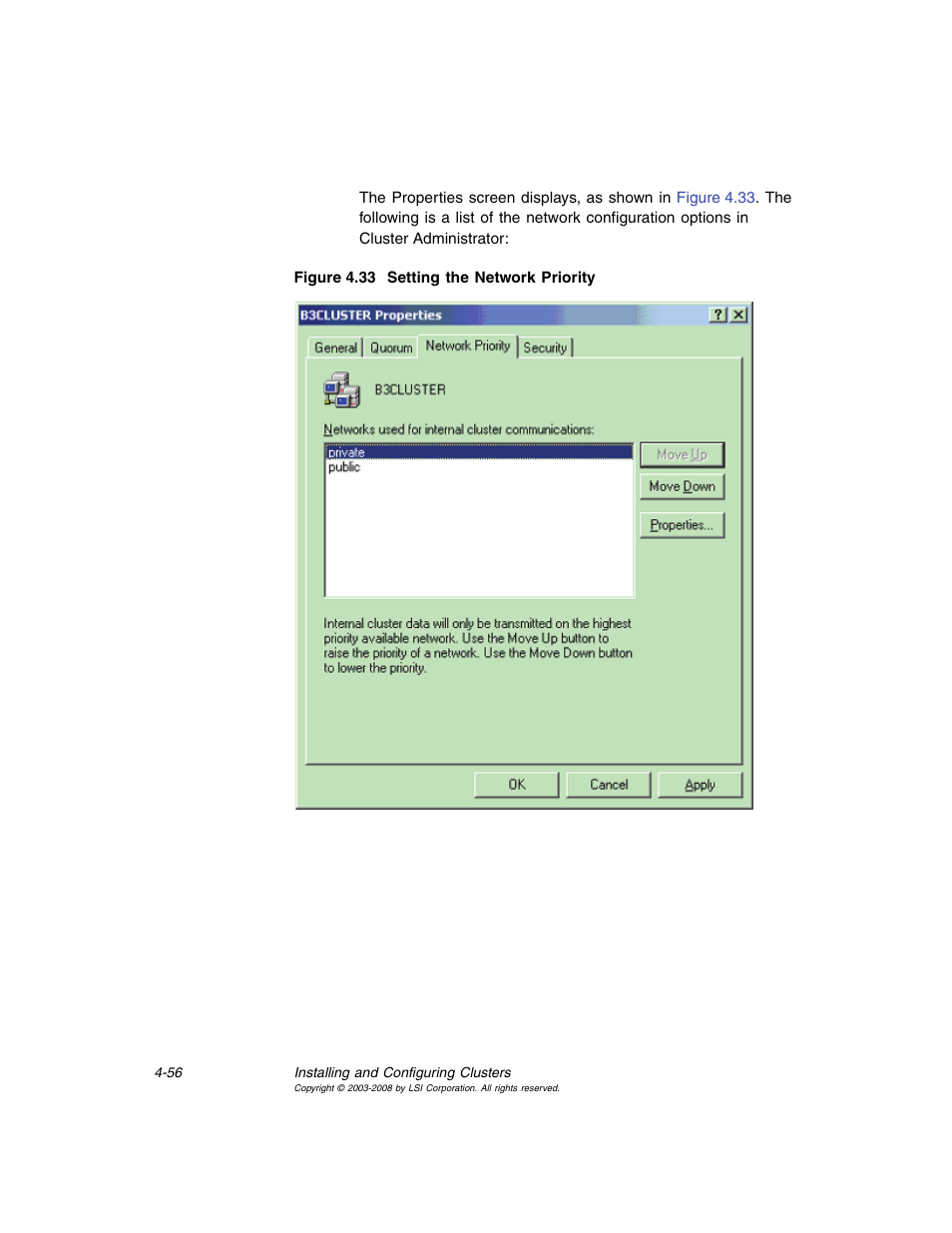 Setting the network priority | Avago Technologies MegaRAID SCSI 320-0 (520-0 CH) User Manual | Page 114 / 128