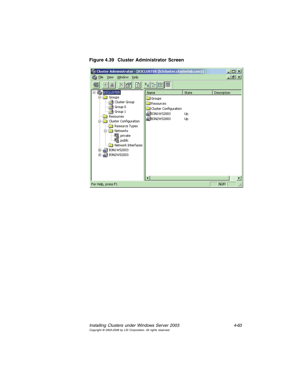 Cluster administrator screen | Avago Technologies MegaRAID SCSI 320-0 (520-0 CH) User Manual | Page 121 / 128