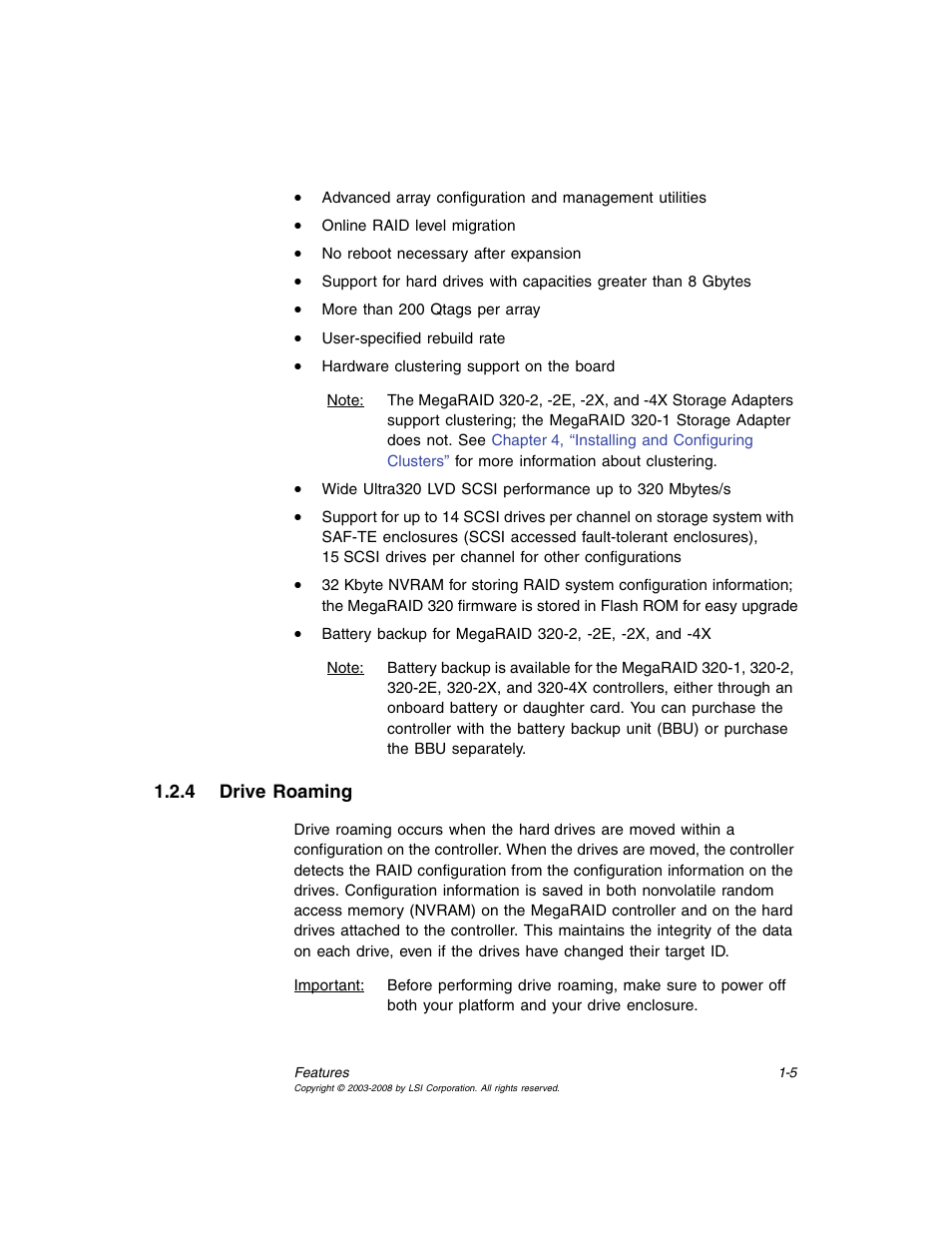 4 drive roaming, Drive roaming | Avago Technologies MegaRAID SCSI 320-0 (520-0 CH) User Manual | Page 21 / 128