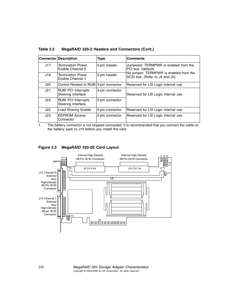 Megaraid 320-2e card layout, Figure 3.3 | Avago Technologies MegaRAID SCSI 320-0 (520-0 CH) User Manual | Page 46 / 128