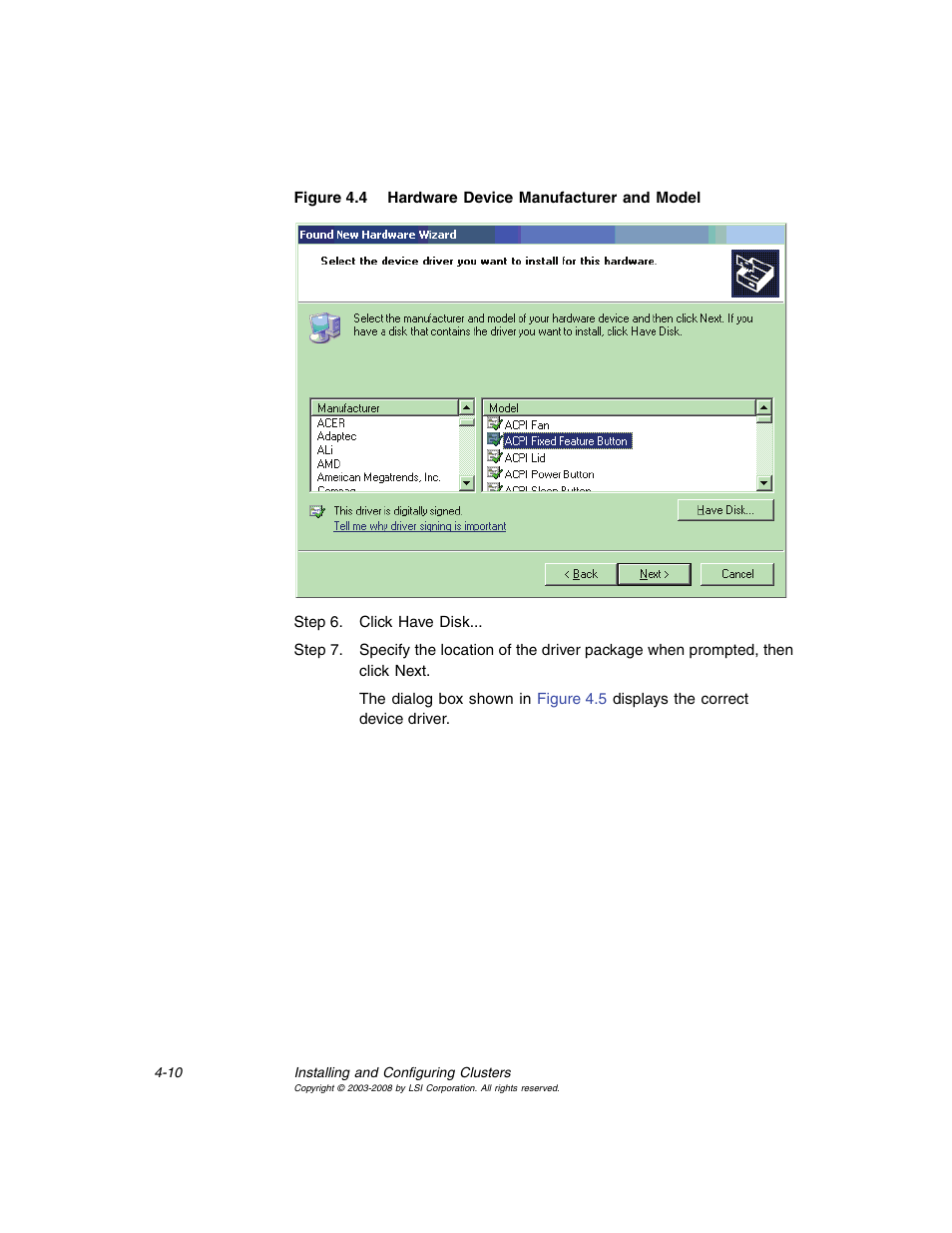 Hardware device manufacturer and model | Avago Technologies MegaRAID SCSI 320-0 (520-0 CH) User Manual | Page 68 / 128