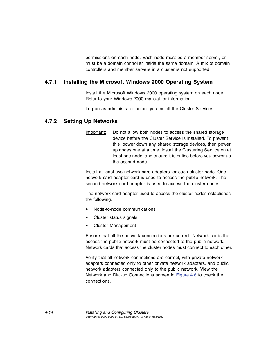 2 setting up networks, Setting up networks | Avago Technologies MegaRAID SCSI 320-0 (520-0 CH) User Manual | Page 72 / 128