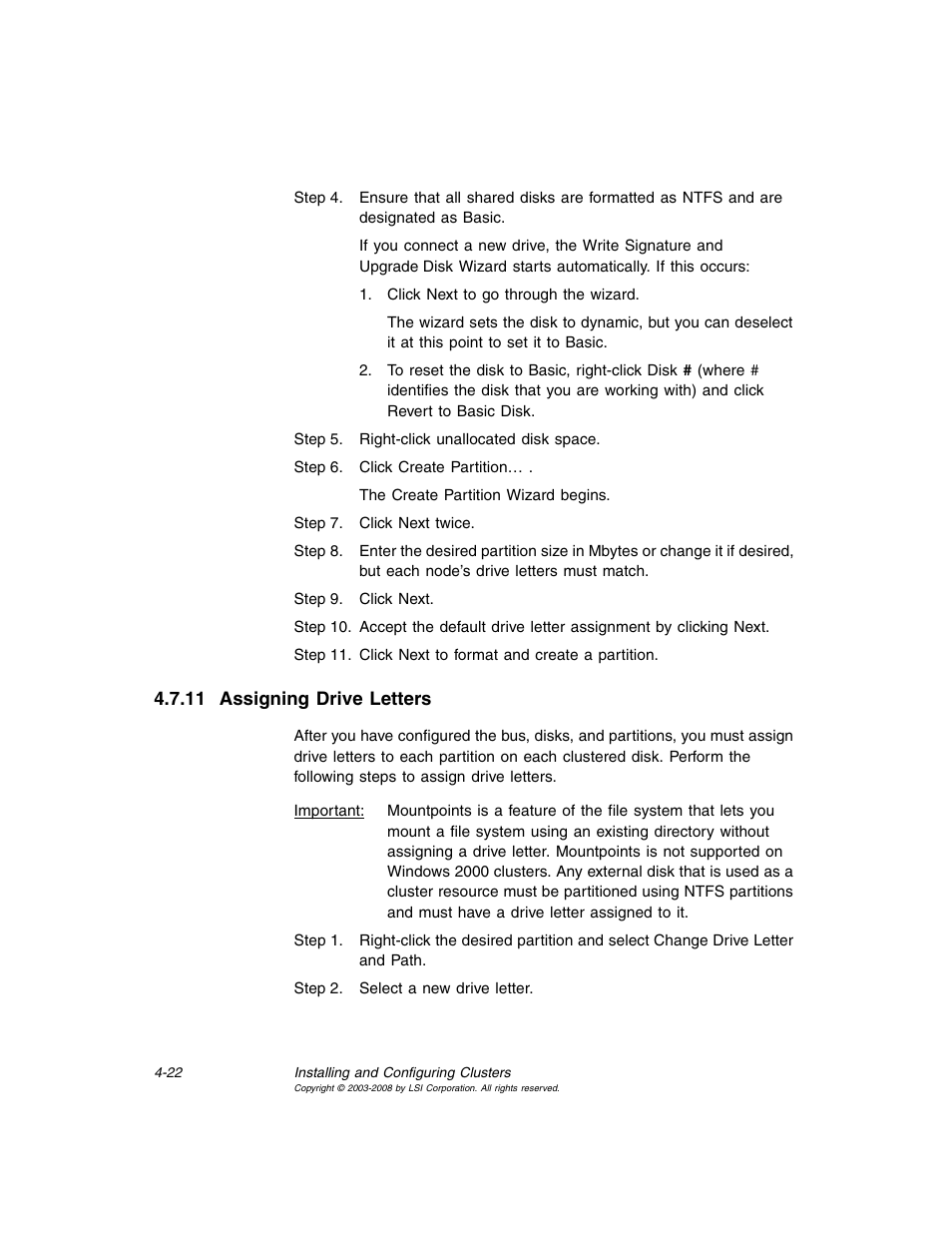 11 assigning drive letters, Assigning drive letters | Avago Technologies MegaRAID SCSI 320-0 (520-0 CH) User Manual | Page 80 / 128