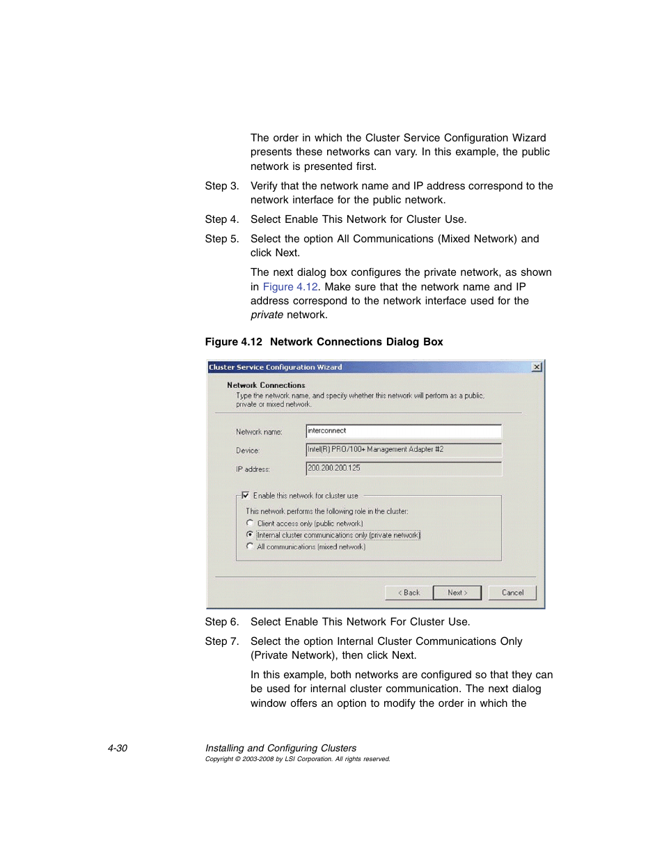 Network connections dialog box | Avago Technologies MegaRAID SCSI 320-0 (520-0 CH) User Manual | Page 88 / 128