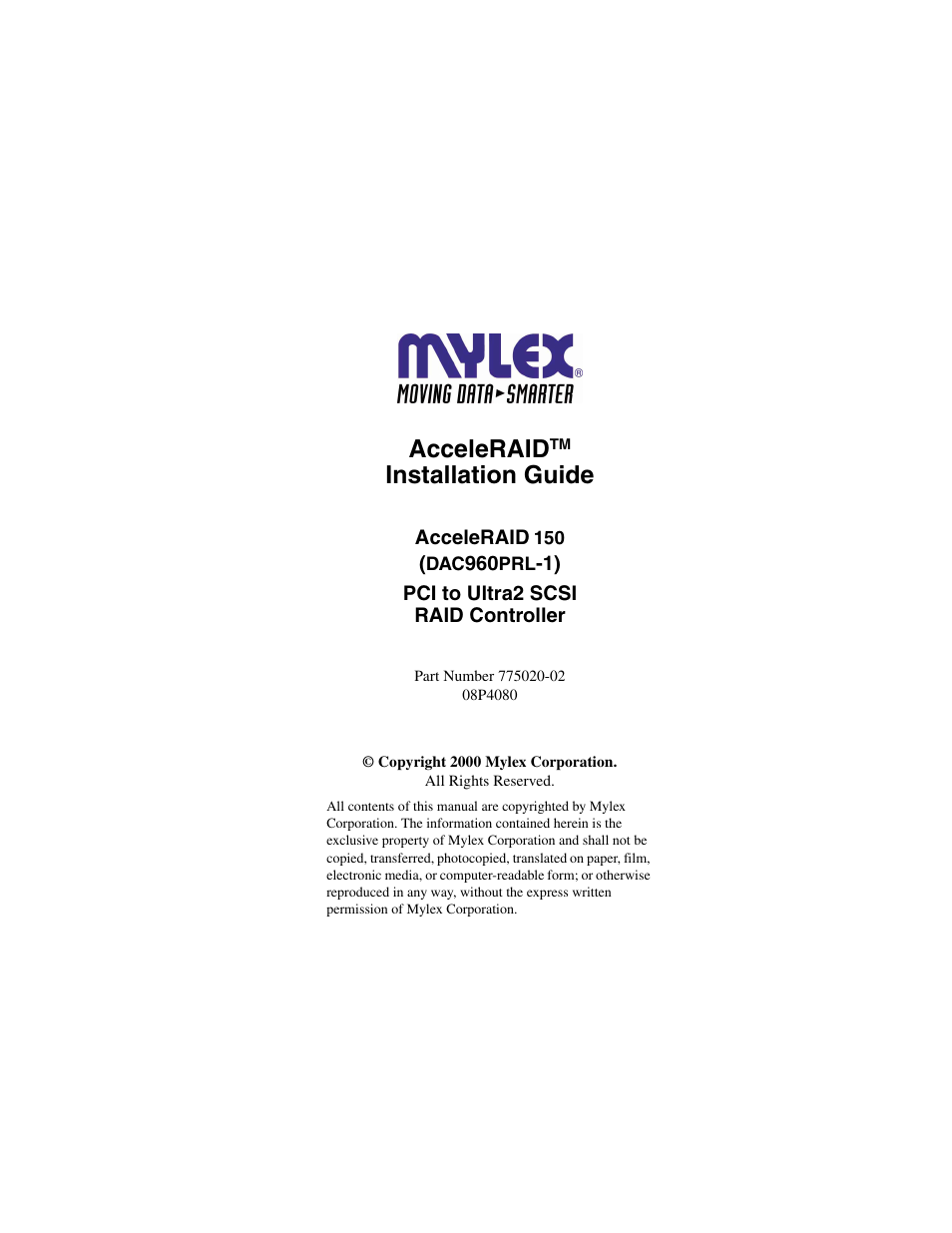 Inside front cover, Acceleraid, Installation guide | Avago Technologies AcceleRAID 150 User Manual | Page 3 / 102