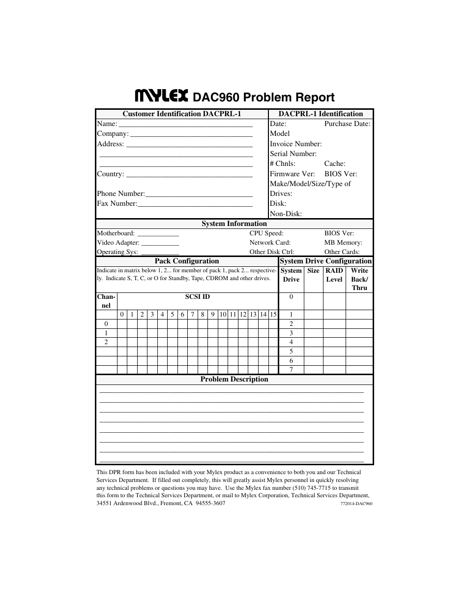 Dac960 problem report | Avago Technologies AcceleRAID 150 User Manual | Page 97 / 102