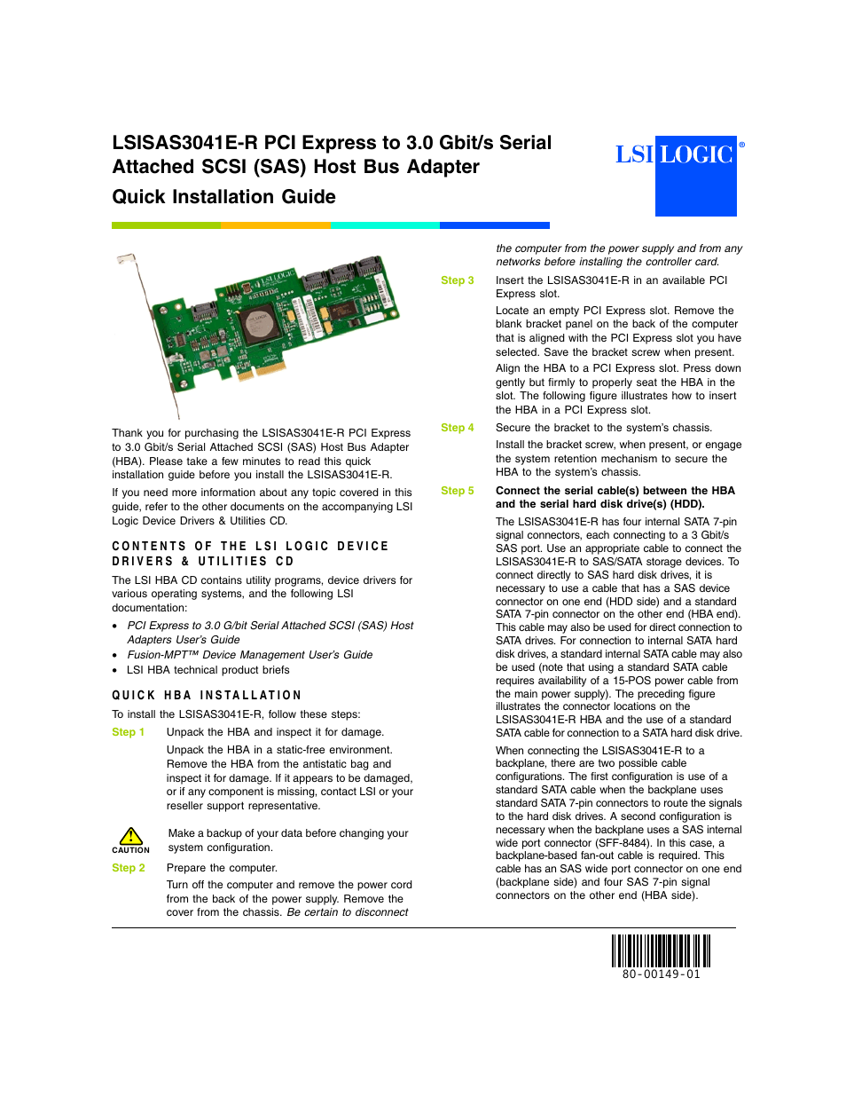Avago Technologies LSI SAS 3041E-R User Manual | 2 pages
