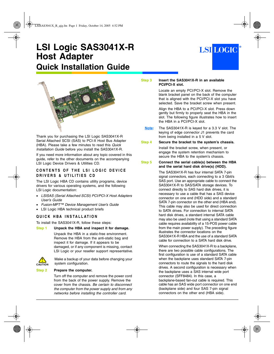 Avago Technologies LSI SAS 3041X-R User Manual | 2 pages