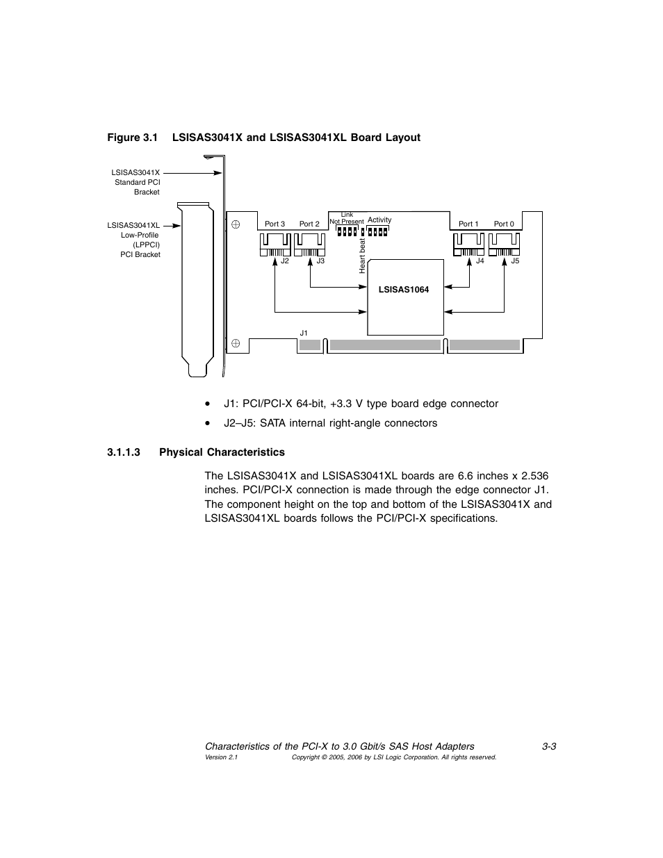 Lsisas3041x and lsisas3041xl board layout, Figure 3.1 | Avago Technologies LSI SAS 3041X-R User Manual | Page 27 / 40