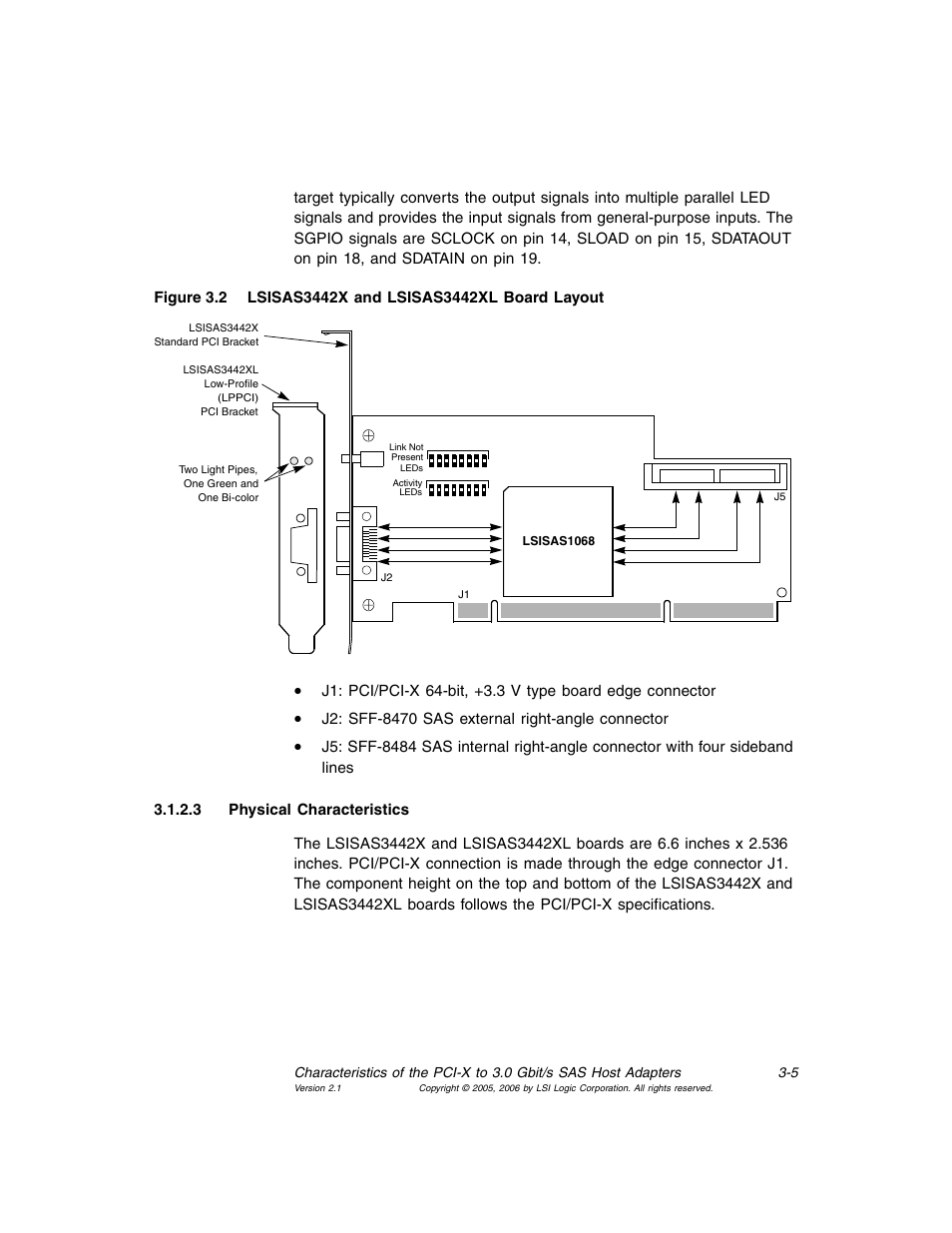 Lsisas3442x and lsisas3442xl board layout, Figure 3.2 | Avago Technologies LSI SAS 3041X-R User Manual | Page 29 / 40