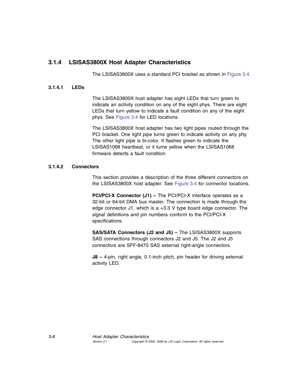 4 lsisas3800x host adapter characteristics, Lsisas3800x host adapter characteristics | Avago Technologies LSI SAS 3041X-R User Manual | Page 32 / 40