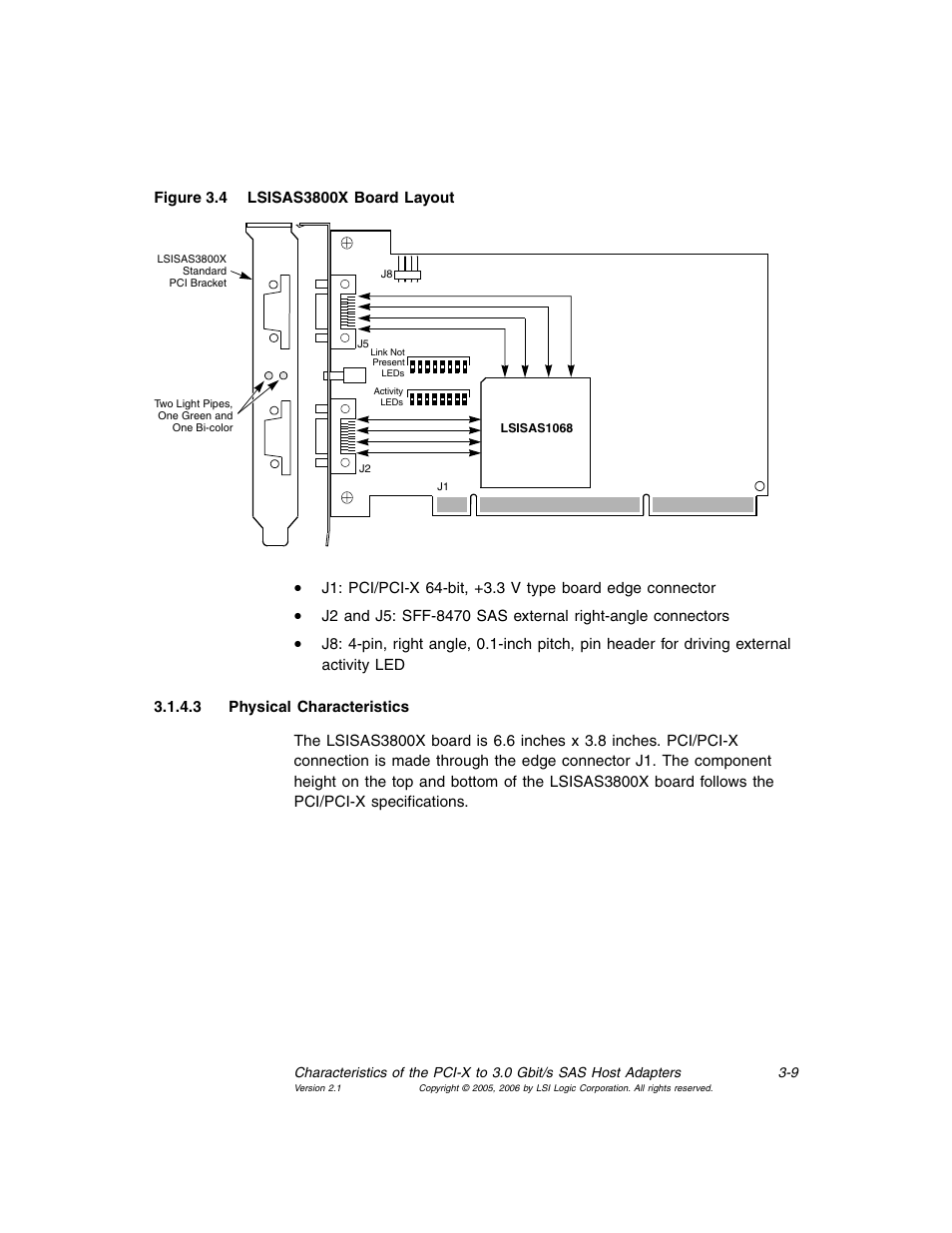 Lsisas3800x board layout, Figure 3.4 | Avago Technologies LSI SAS 3041X-R User Manual | Page 33 / 40