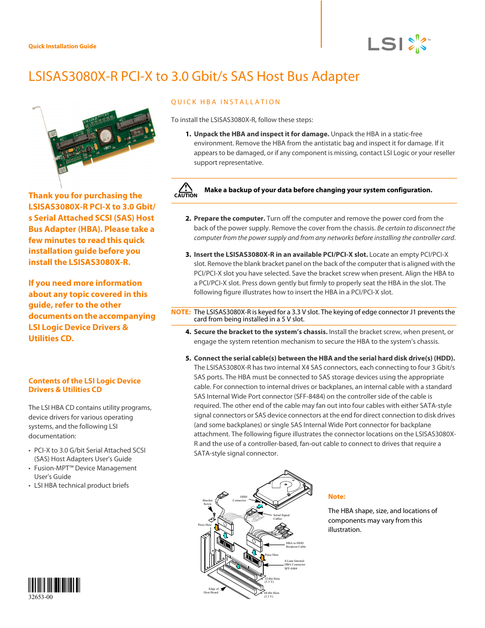 Avago Technologies LSI SAS 3080X-R User Manual | 2 pages