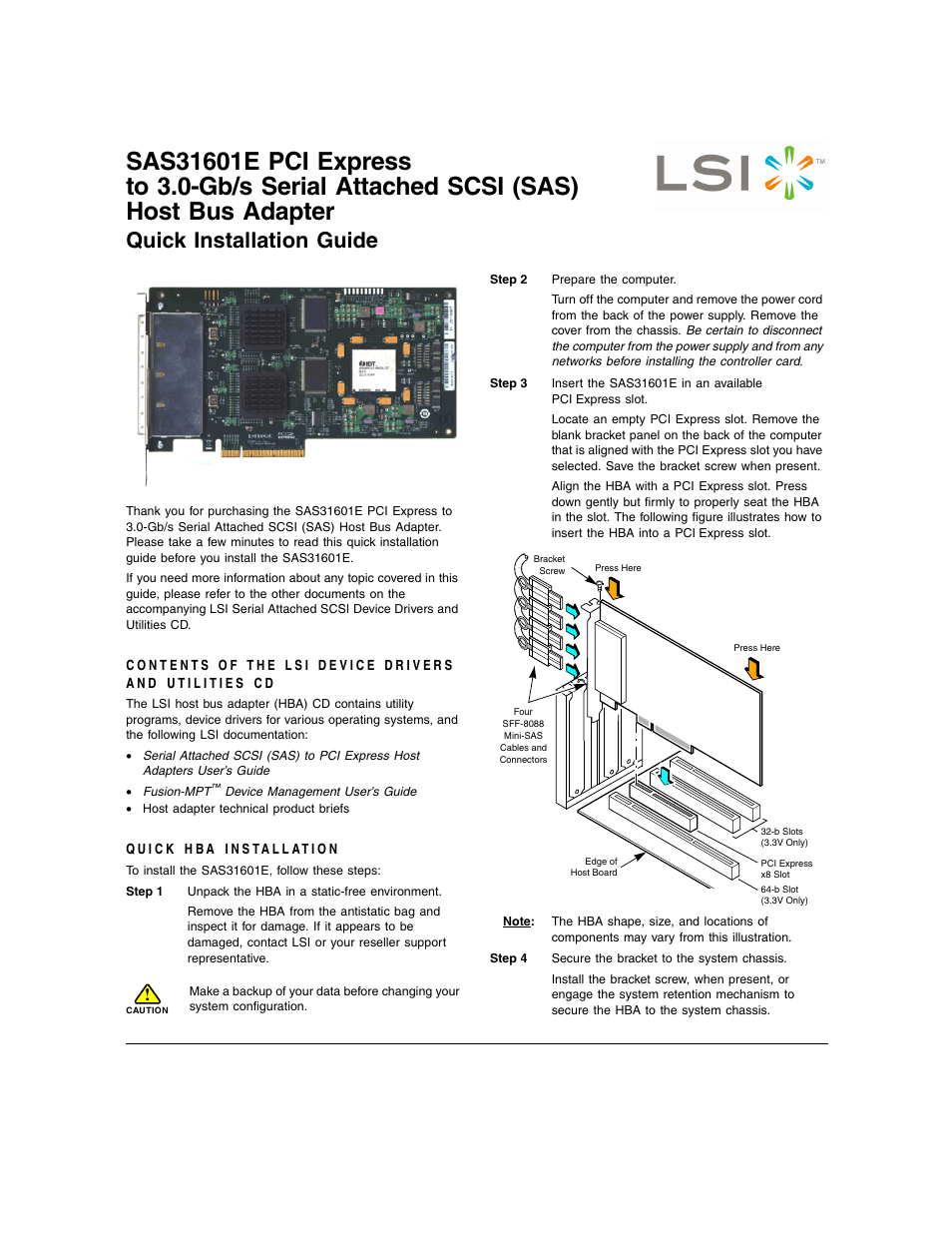 Avago Technologies LSI SAS 31601E User Manual | 2 pages
