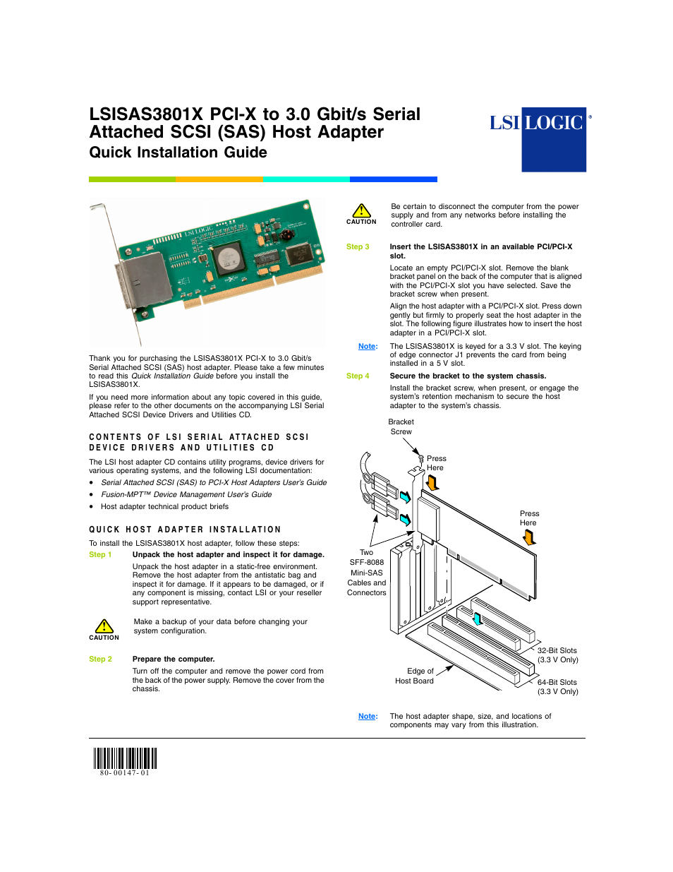 Avago Technologies LSI SAS 3801X User Manual | 2 pages