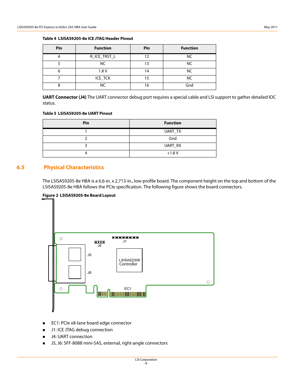 5 physical characteristics, Figure 2 | Avago Technologies LSI SAS 9205-8e User Manual | Page 10 / 12
