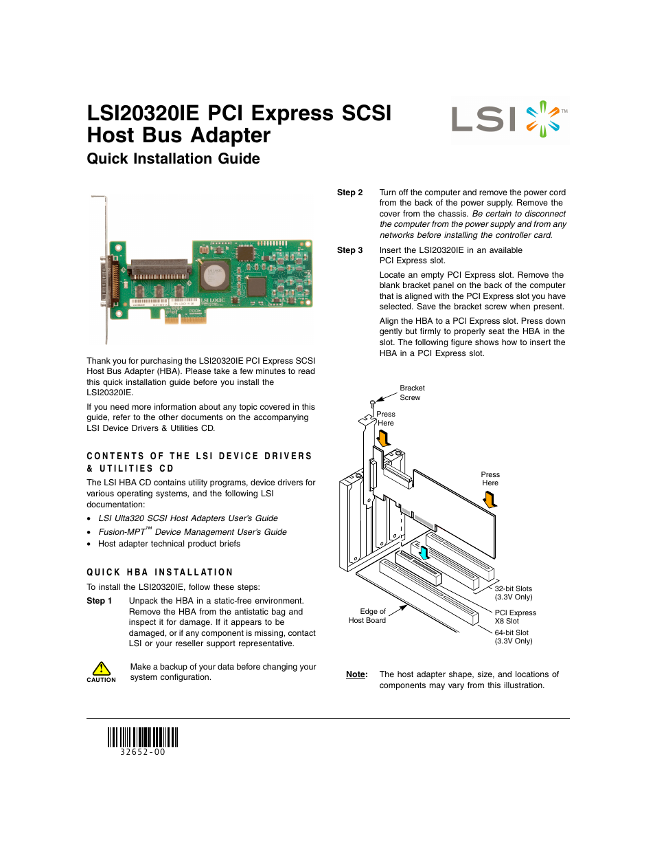 Avago Technologies LSI20320IE User Manual | 2 pages