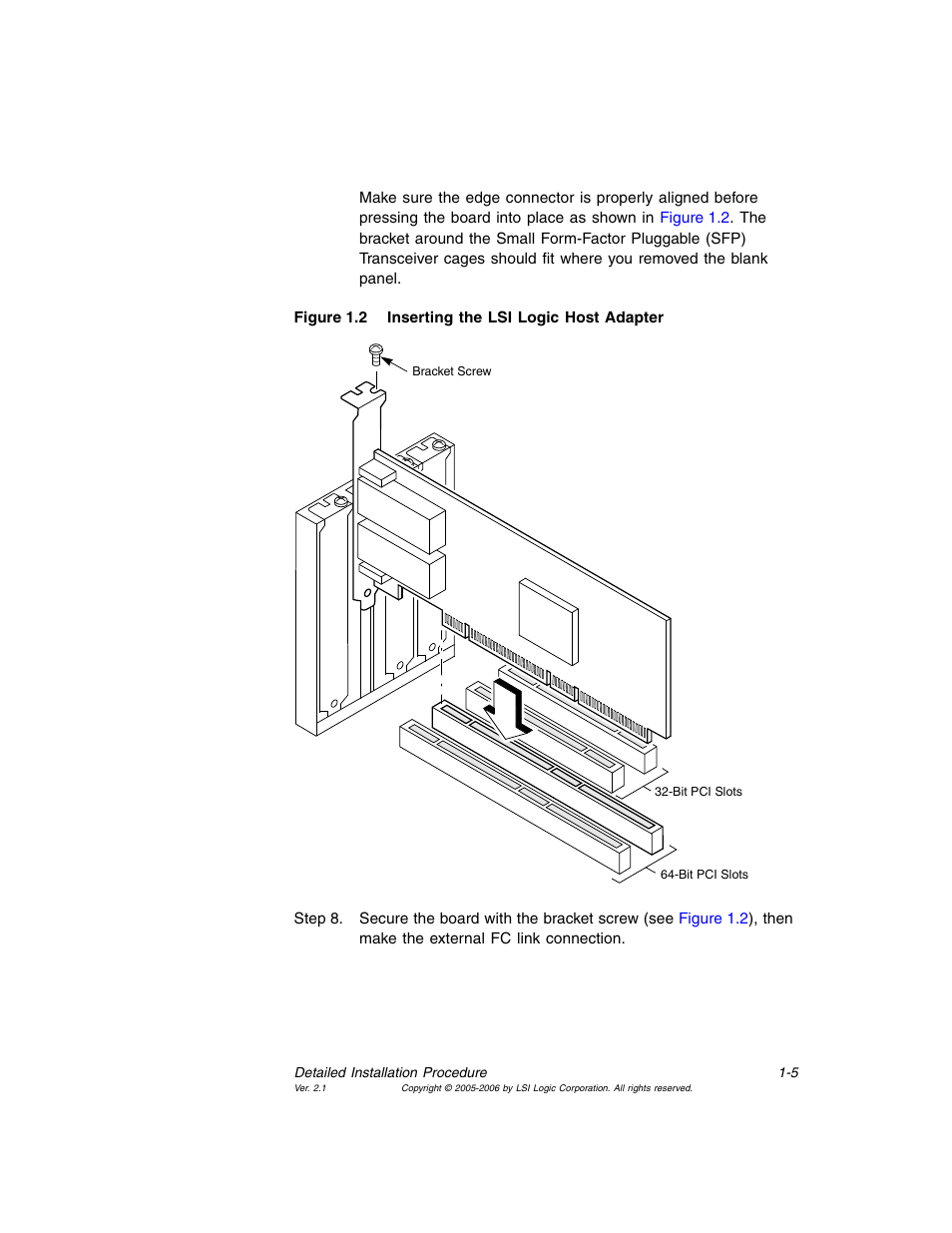 Inserting the lsi logic host adapter, R to, Figure 1.2 | Avago Technologies LSI7104EP-LC User Manual | Page 19 / 76