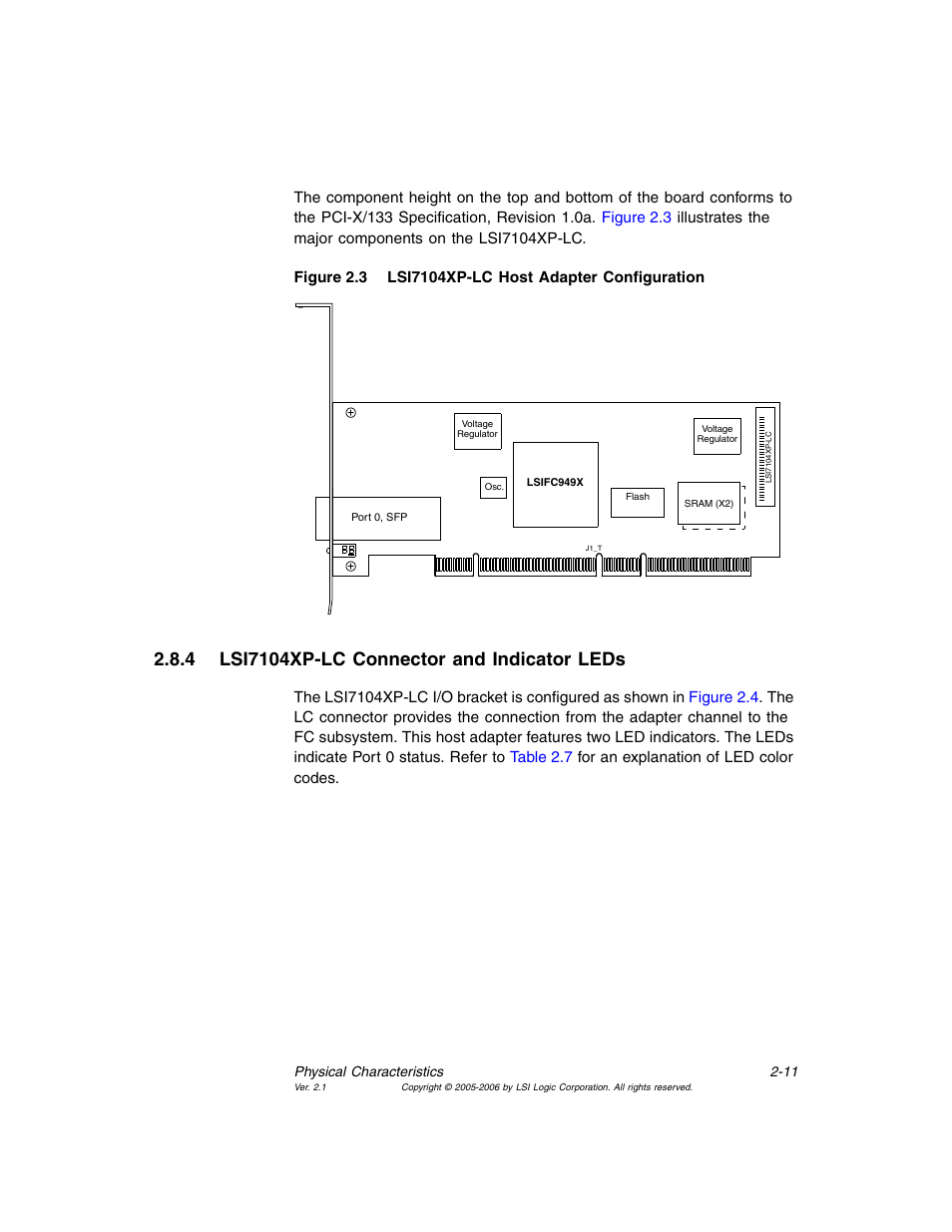 4 lsi7104xp-lc connector and indicator leds, Lsi7104xp-lc connector and indicator leds, Lsi7104xp-lc host adapter configuration | Avago Technologies LSI7104EP-LC User Manual | Page 31 / 76