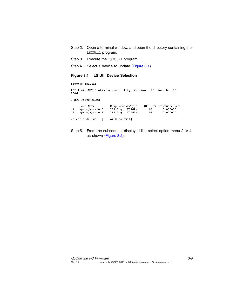Lsiutil device selection | Avago Technologies LSI7104EP-LC User Manual | Page 49 / 76