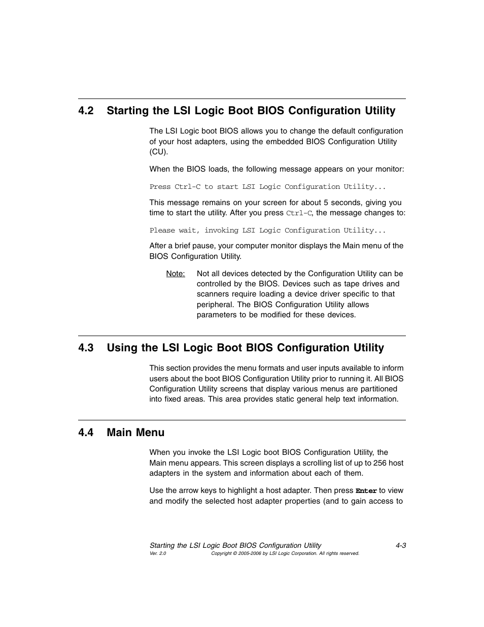 4 main menu, Main menu, Section 4.4, “main menu | Avago Technologies LSI7104EP-LC User Manual | Page 59 / 76