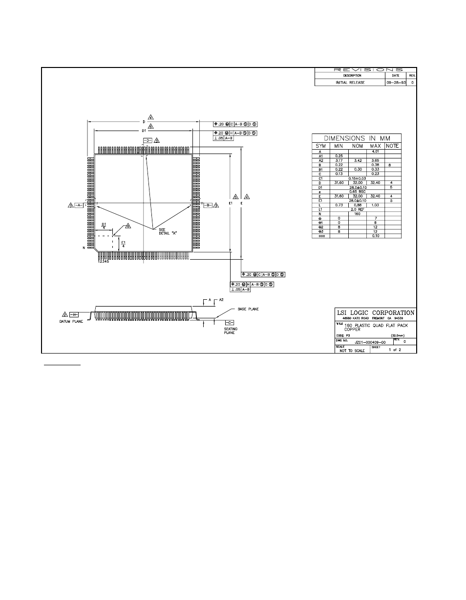 Pin pqfp (p3) mechanical drawing | Avago Technologies LSI8751D User Manual | Page 295 / 314