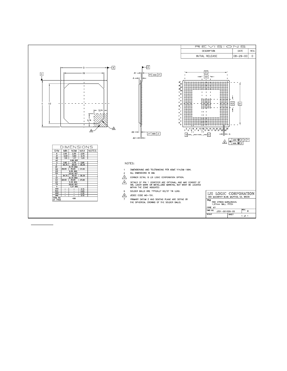 Figure5.14 456-pin epbga (ky) mechanical drawing, Pin epbga (ky) mechanical drawing | Avago Technologies LSI53C1020 User Manual | Page 151 / 176