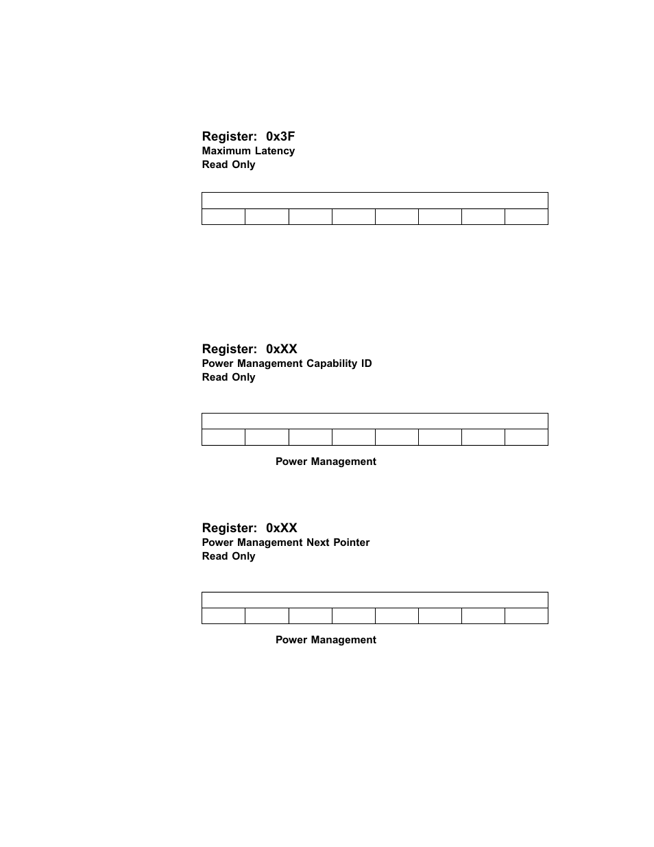 Maximum latency, Register: 0x3f, Register: 0xxx | Avago Technologies LSI53C1030 User Manual | Page 103 / 170
