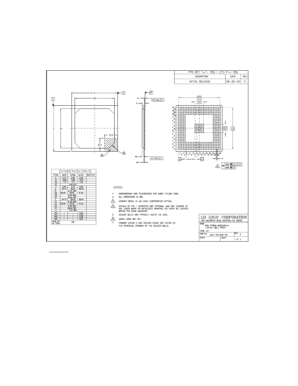 Figure5.13 456-pin epbga (ky) mechanical drawing, Pin epbga (ky) mechanical drawing | Avago Technologies LSI53C1030 User Manual | Page 150 / 170