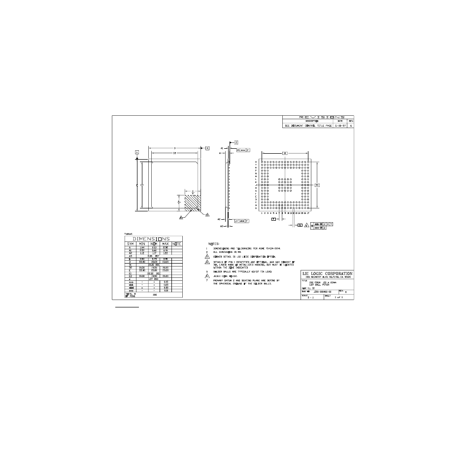 1 lsi53c180 192-pin bga mechanical drawing, Lsi53c180 192-pin bga mechanical drawing, Pin pbga (ij, i2) mechanical drawing | Avago Technologies LSI53C180 User Manual | Page 55 / 80