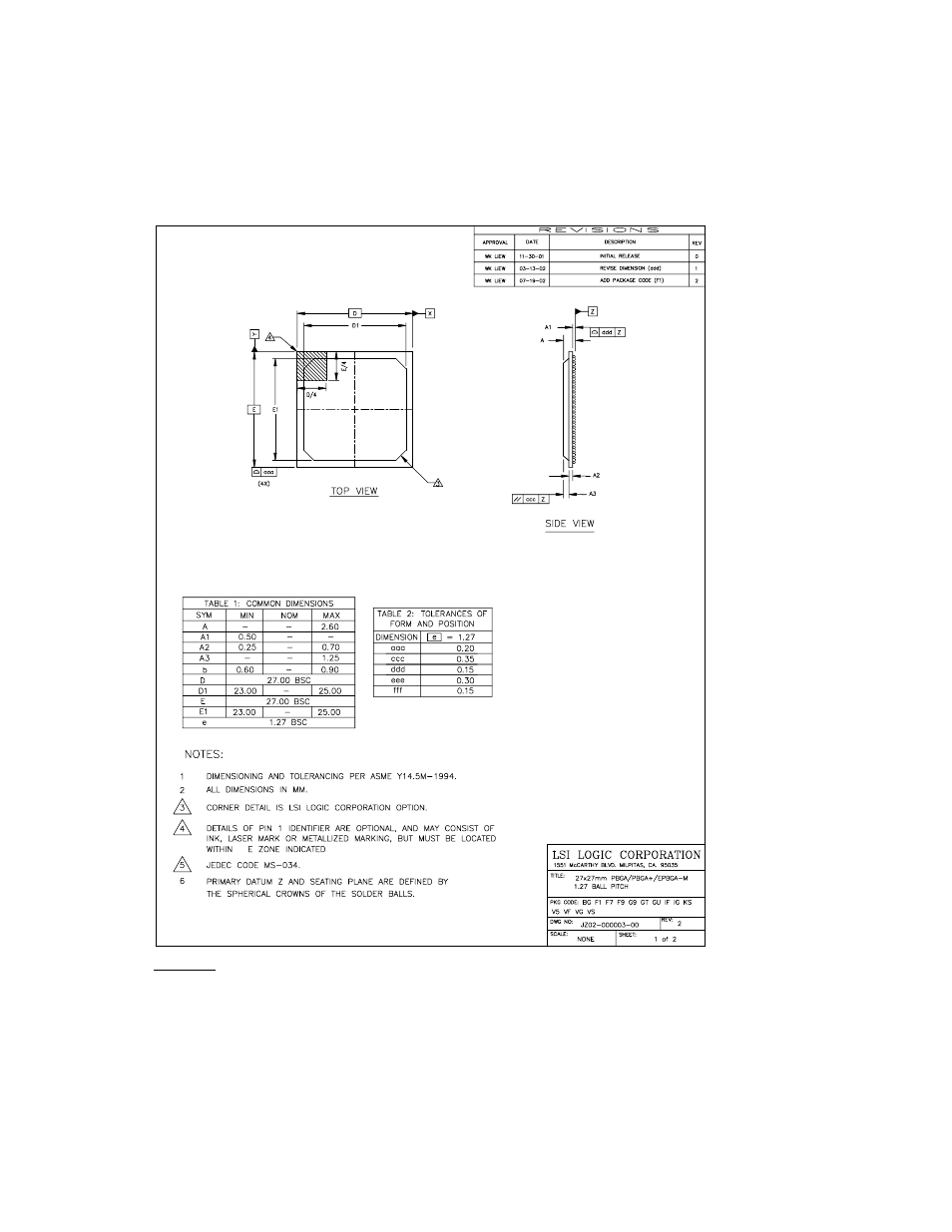 Ball-count pbga (vg) mechanical drawing | Avago Technologies LSI53C320 User Manual | Page 51 / 74