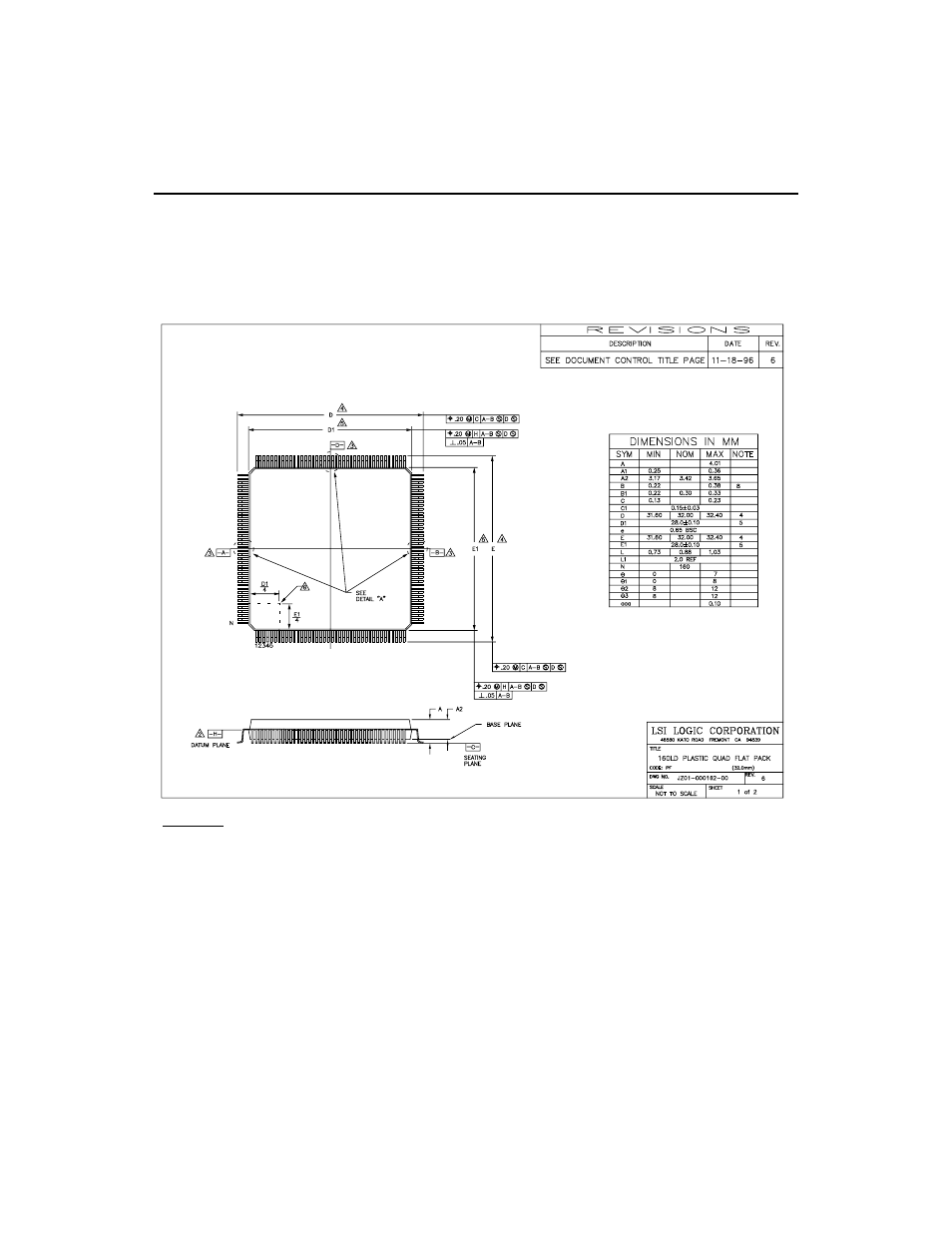 7 package drawings, Package drawings, Lsi53c825a 160 pin pqfp (pf) mechanical drawing | Section 6.7, “package drawings | Avago Technologies LSI53C825AE User Manual | Page 280 / 306