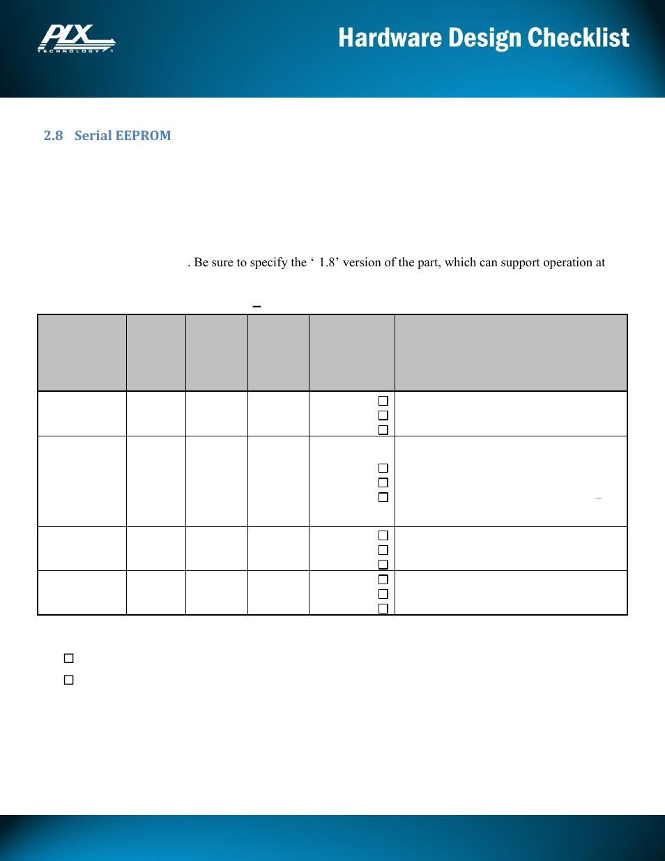 Pex8605, 8 serial eeprom, 1 serial eeprom type | 2 serial eeprom interface – 4 pins, 3 additional eeprom signals | Avago Technologies PEX 8605 User Manual | Page 7 / 13