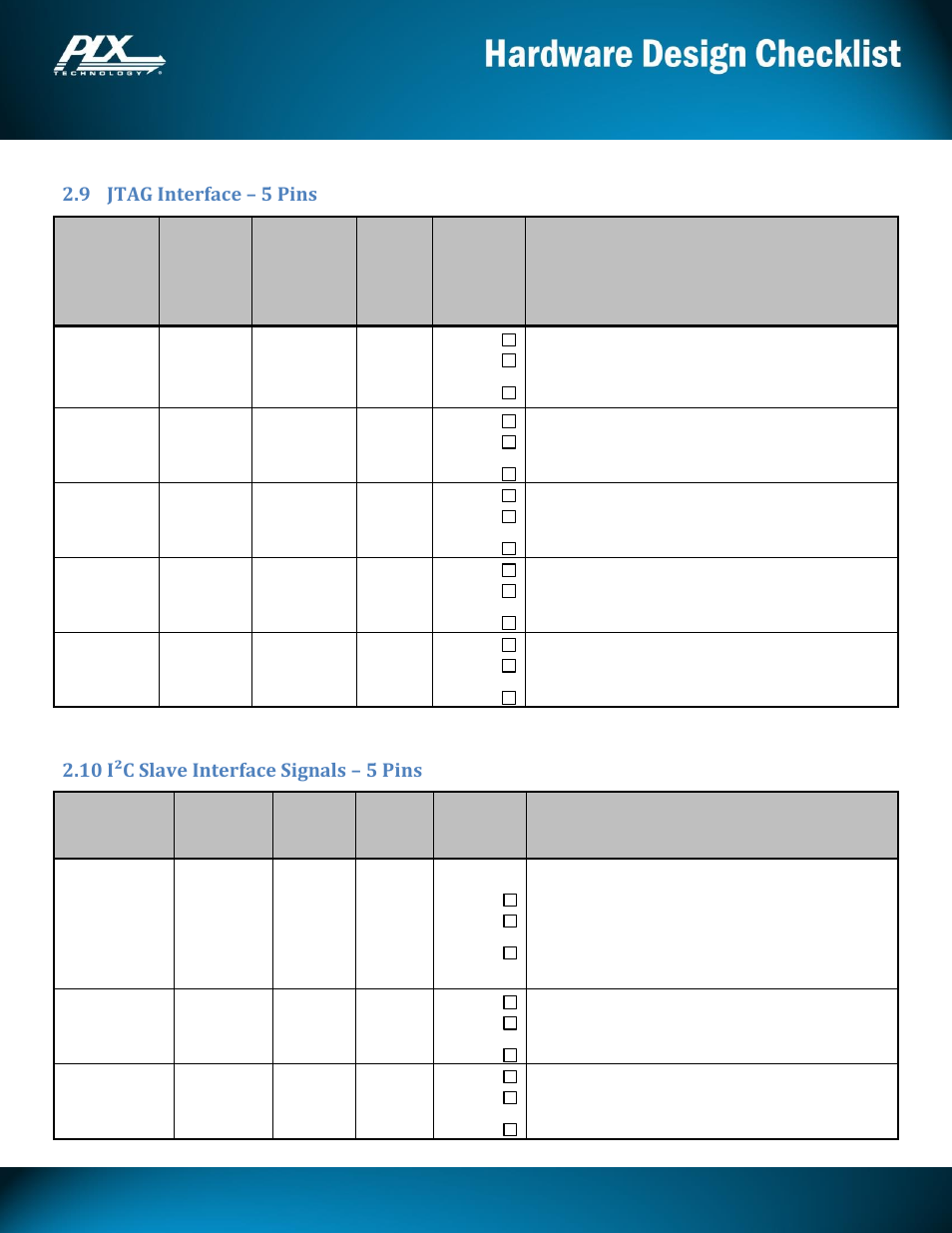 Pex8605, 9 jtag interface – 5 pins, 10 i²c slave interface signals – 5 pins | Avago Technologies PEX 8605 User Manual | Page 8 / 13