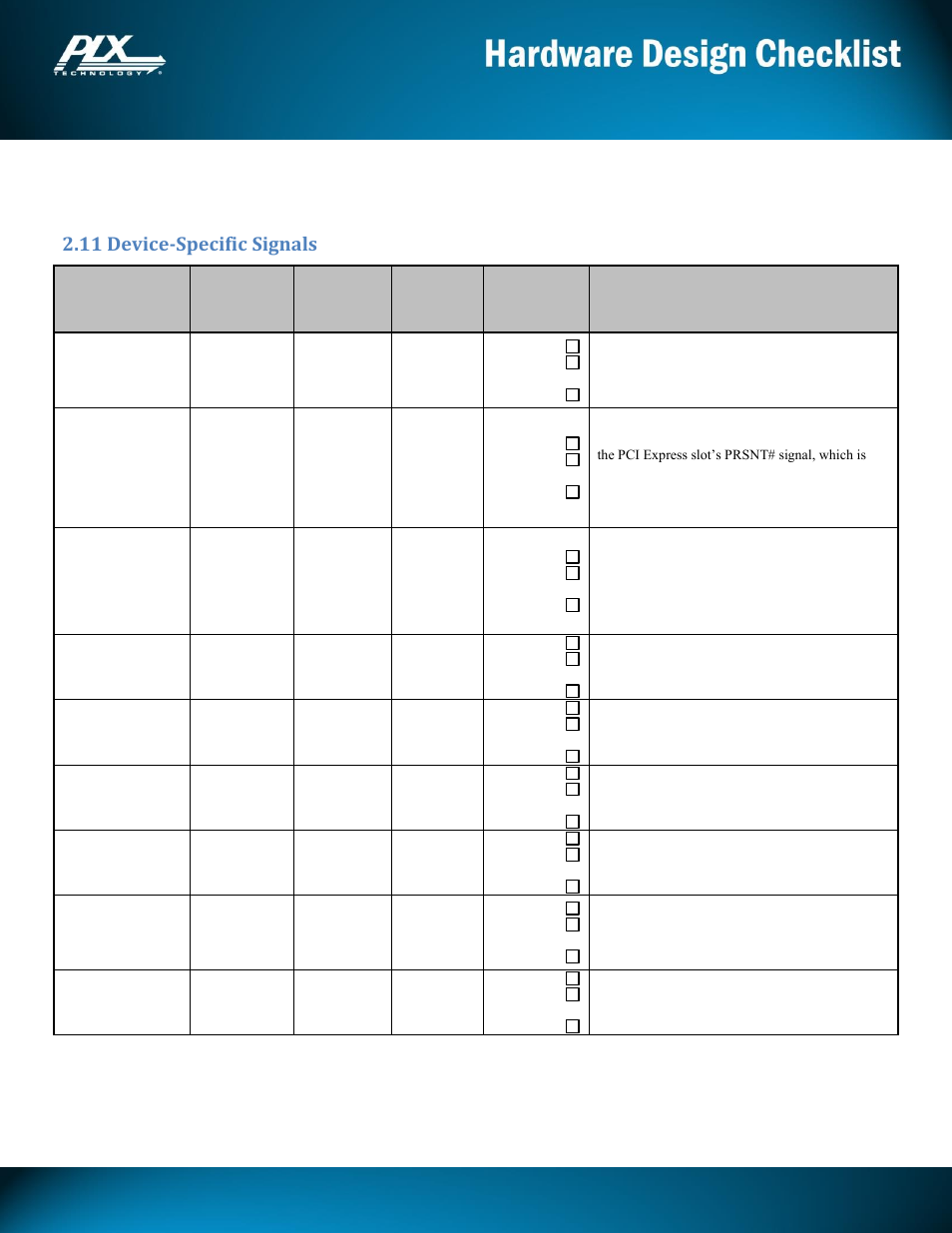 Pex8605, 11 device-specific signals | Avago Technologies PEX 8605 User Manual | Page 9 / 13