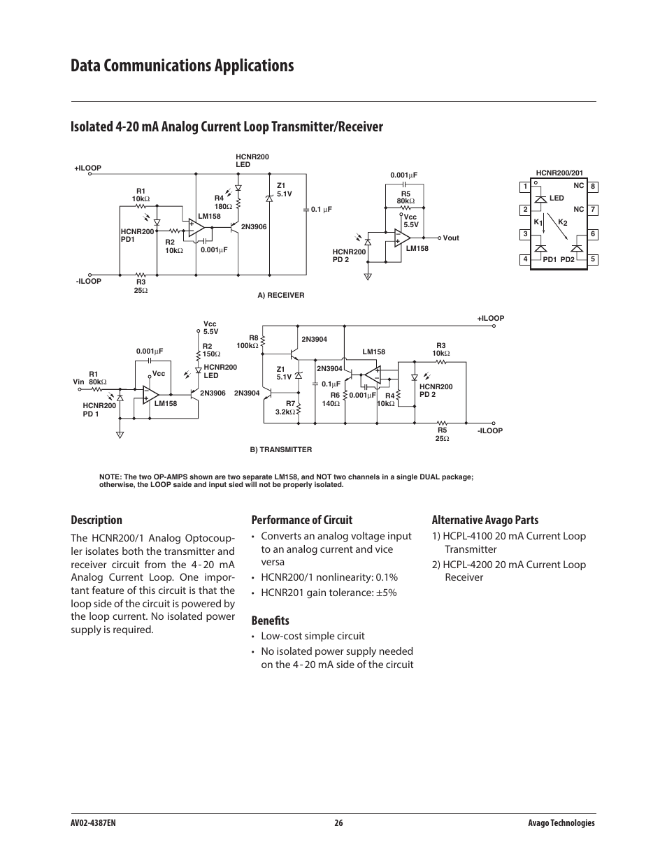 Data communications applications, Description, Performance of circuit | Benefits, Alternative avago parts | Avago Technologies ACPL-224-500E User Manual | Page 29 / 67