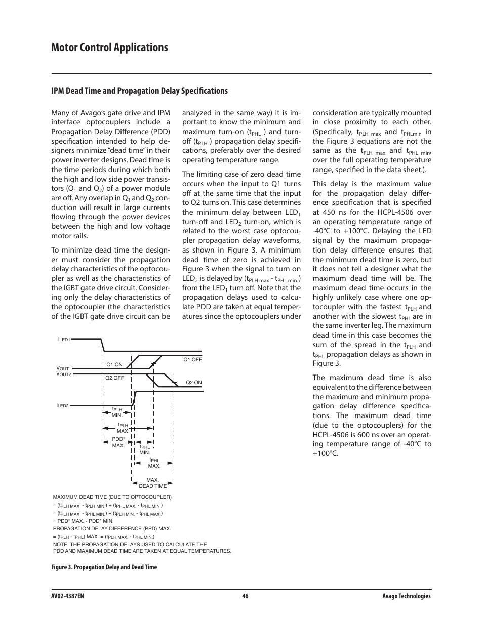 Motor control applications, Ipm dead time and propagation delay specifications | Avago Technologies ACPL-224-500E User Manual | Page 49 / 67